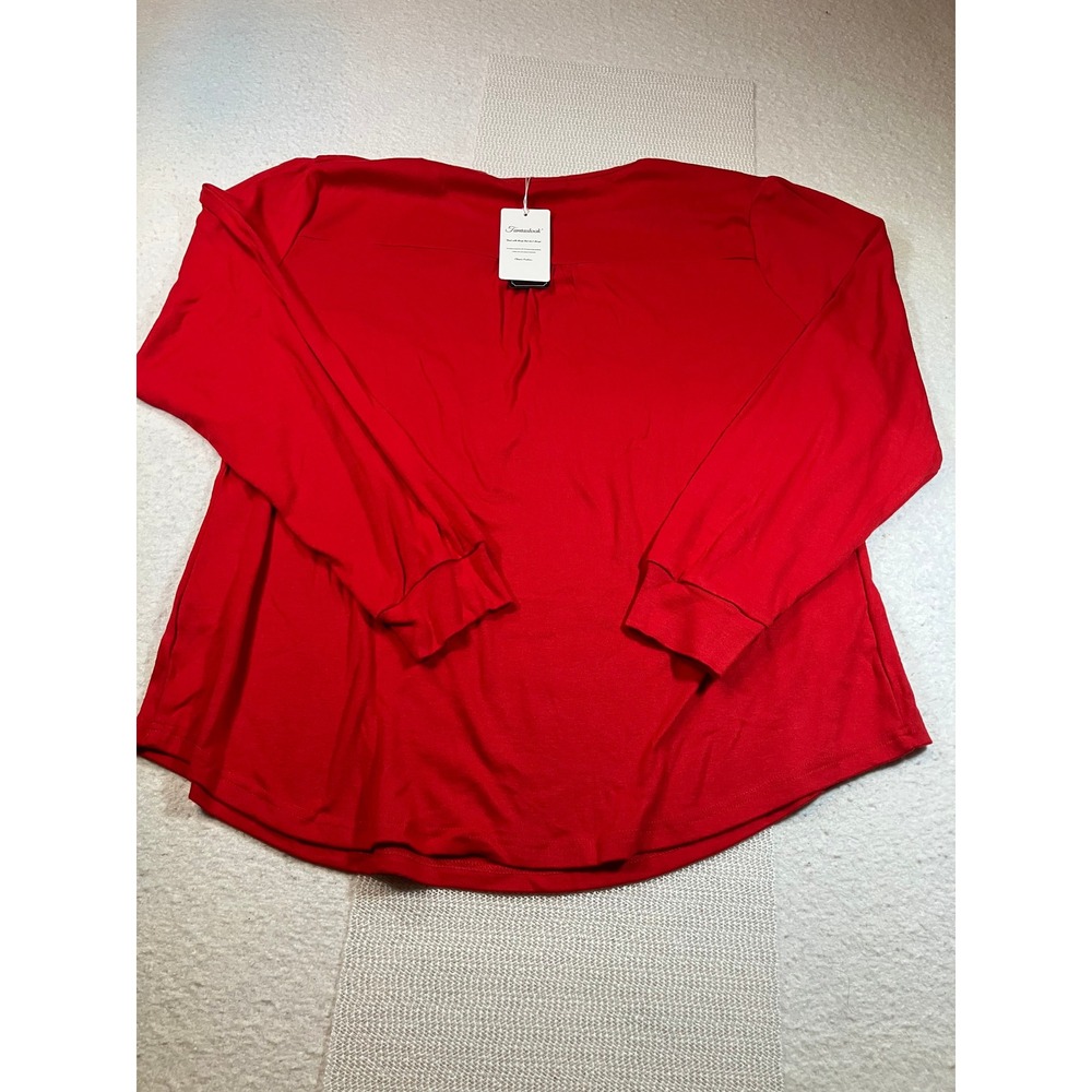Fantaslook HXJ139 Red Ribbed Long Sleeve Crew Neck Top Womens 2XL NEW